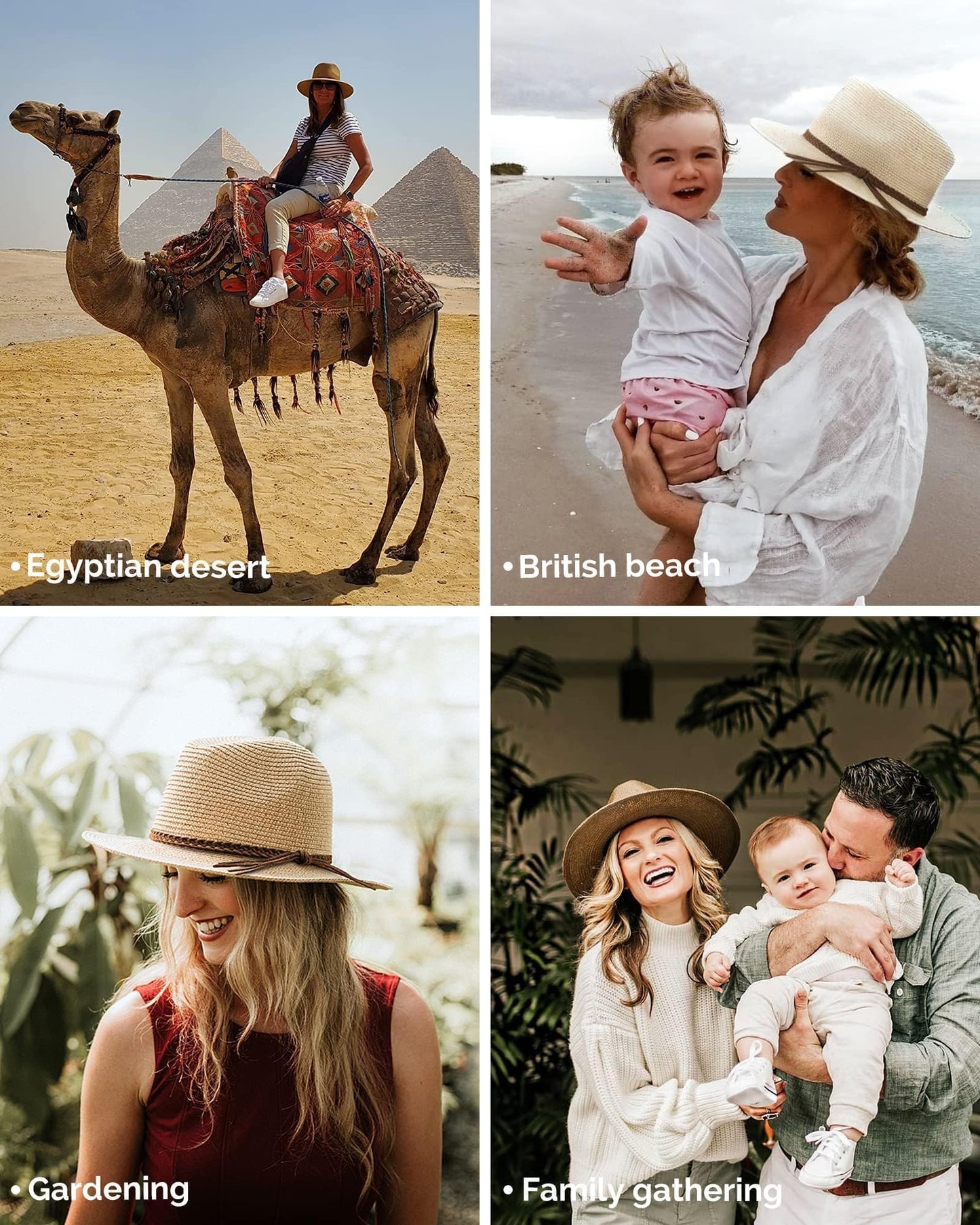 FURTALK Sun Hats for Women Summer Wide Brim UV UPF 80+ Panama Fedora Foldable Packable Straw Beach Hat Khaki