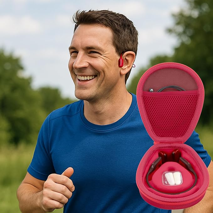 co2CREA Hard Case for SHOKZ New OpenRun Pro 2/1/Mini, OpenRun Standard/Mini, OpenMove, OpenSwim Pro, OpenSwim, Compatible with All SHOKZ Open-Ear Bone Conduction Sport Headphones, Red Case