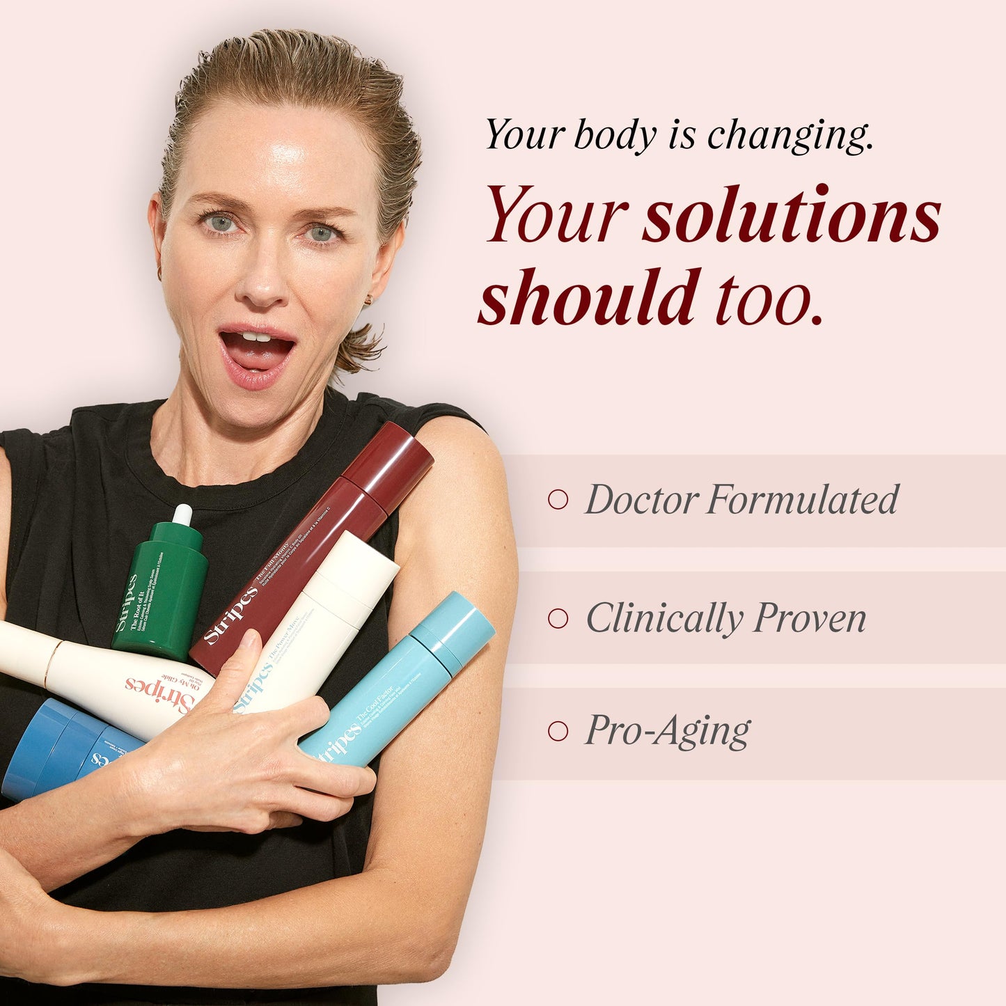 STRIPES Beauty Naomi Watts Glow Up The Toe Up Holiday Gift Set Full Size Night Cream With Gentle Retinoid Travel Size Moisturizing Body Oil Soothing Gel Intimate Area Dryness