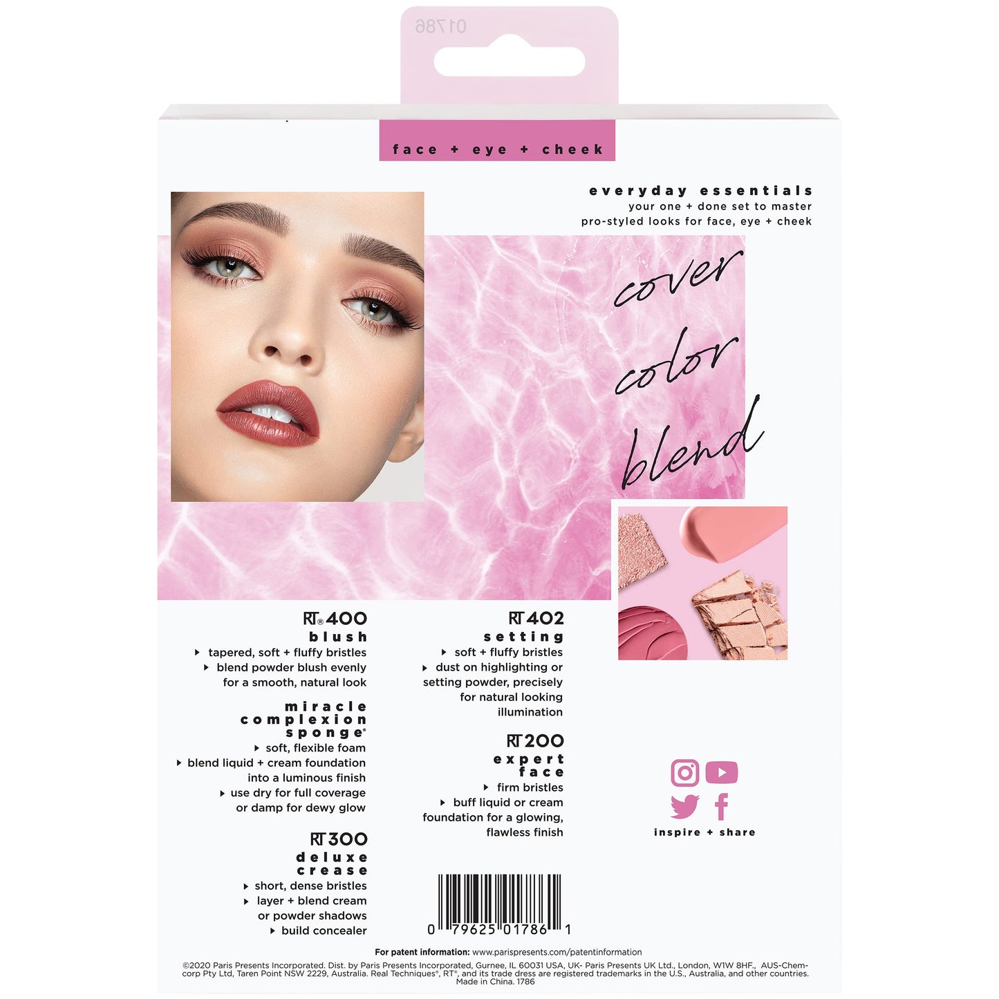 Real Techniques 5 Piece Everyday Essentials Makeup Brush Set, Includes 4 Brushes & Makeup Sponge, For Foundation, Blush, Bronzer, Contour, Eyeshadow, & Powder, Travel Gift Set, Cruelty-Free & Vegan