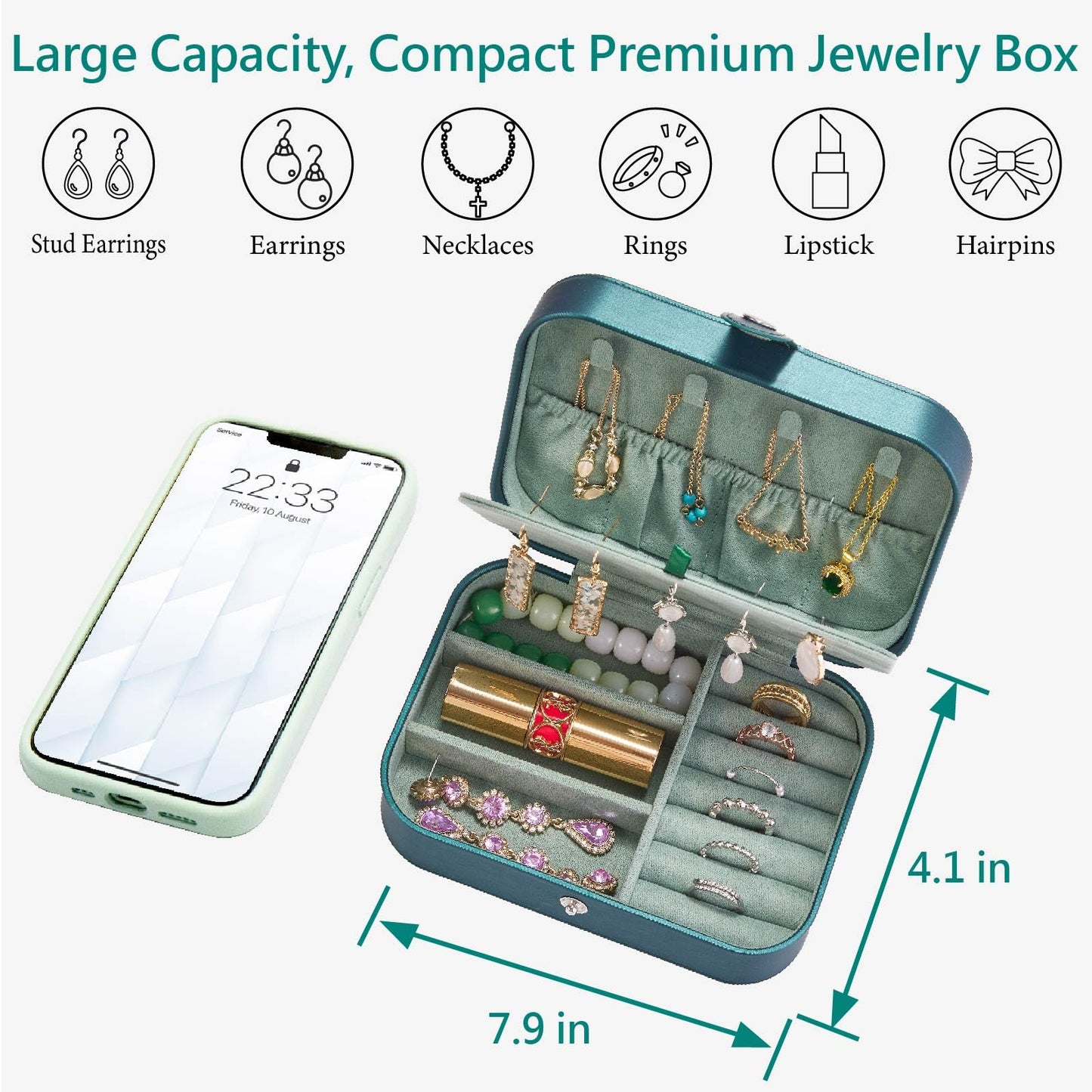 Arcbt Travel Jewelry Case, 100% Anti-Tangle, Marquetry Work PU Leather Travel Jewelry Organizer with Microfiber Lining, Precision Single Thread Sewing Small Jewelry Box, Best Women's Christmas Gift