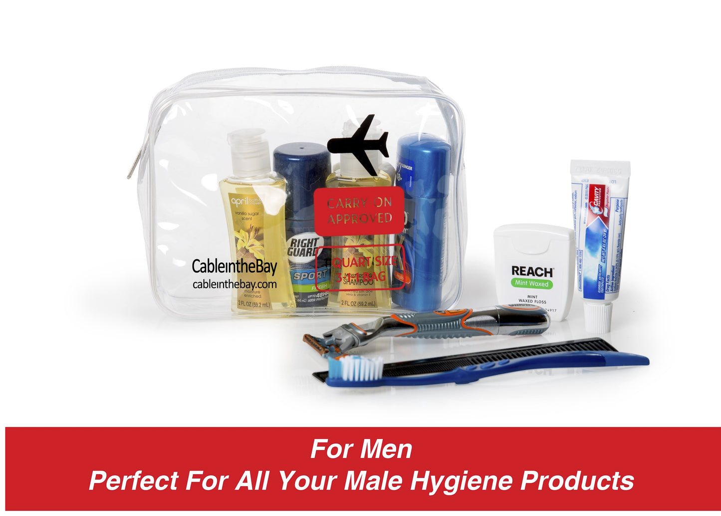 Cableinthebay TSA Approved Clear Travel Toiletry Bag-Quart Sized with Zipper-Airport Airline Compliant Bag/Bottles-Men's/Women's 3-1-1 Kit+Travel (1 PACK)