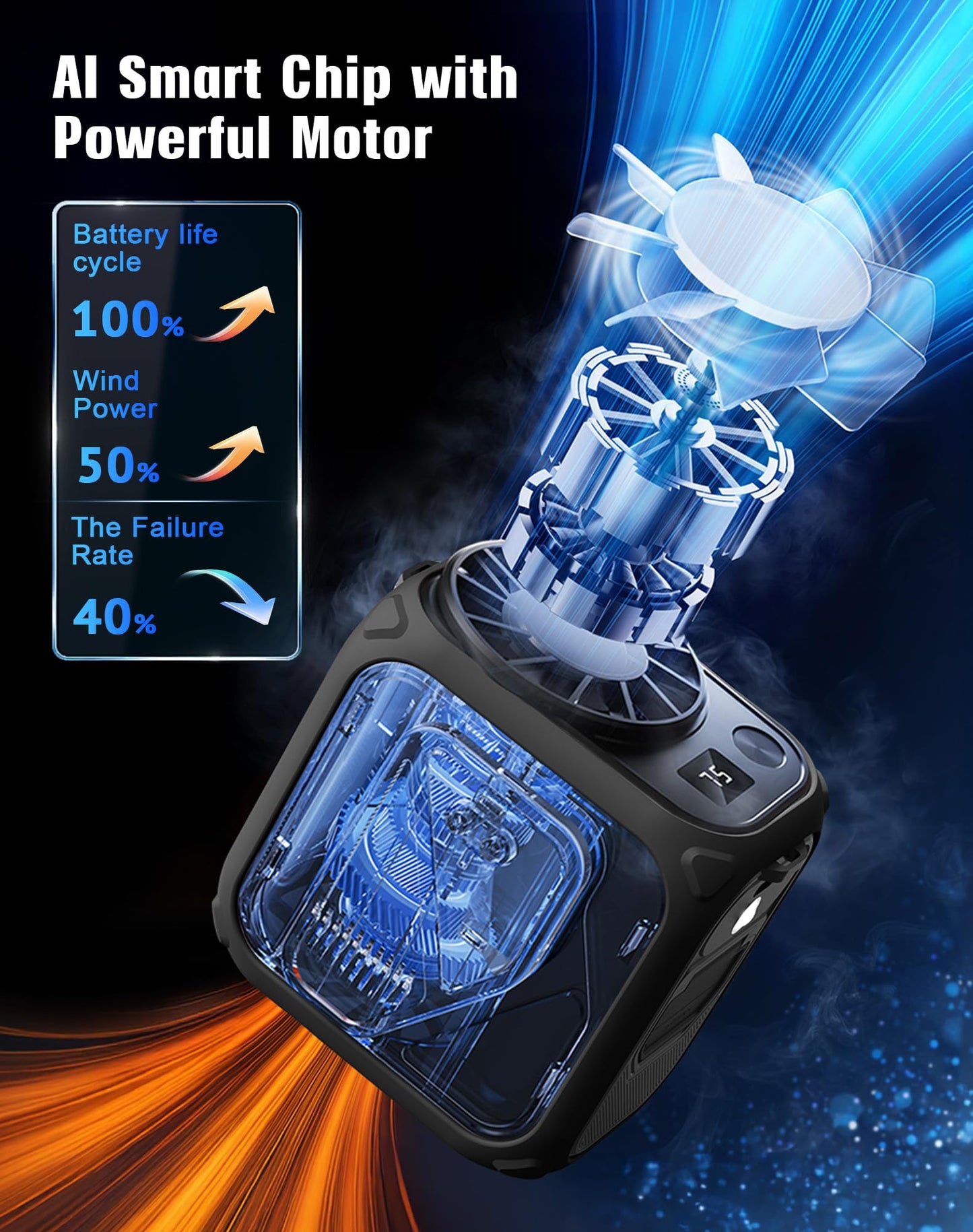 Portable Waist Fan Rechargeable,10000mAh Mini Neck Fan With AI Chip,5 Speeds Strong Airflow,Max 20H Working Time,LED Light,Personal Clip Belt Fan for Outdoor,Traveling,Jobsite(Black).