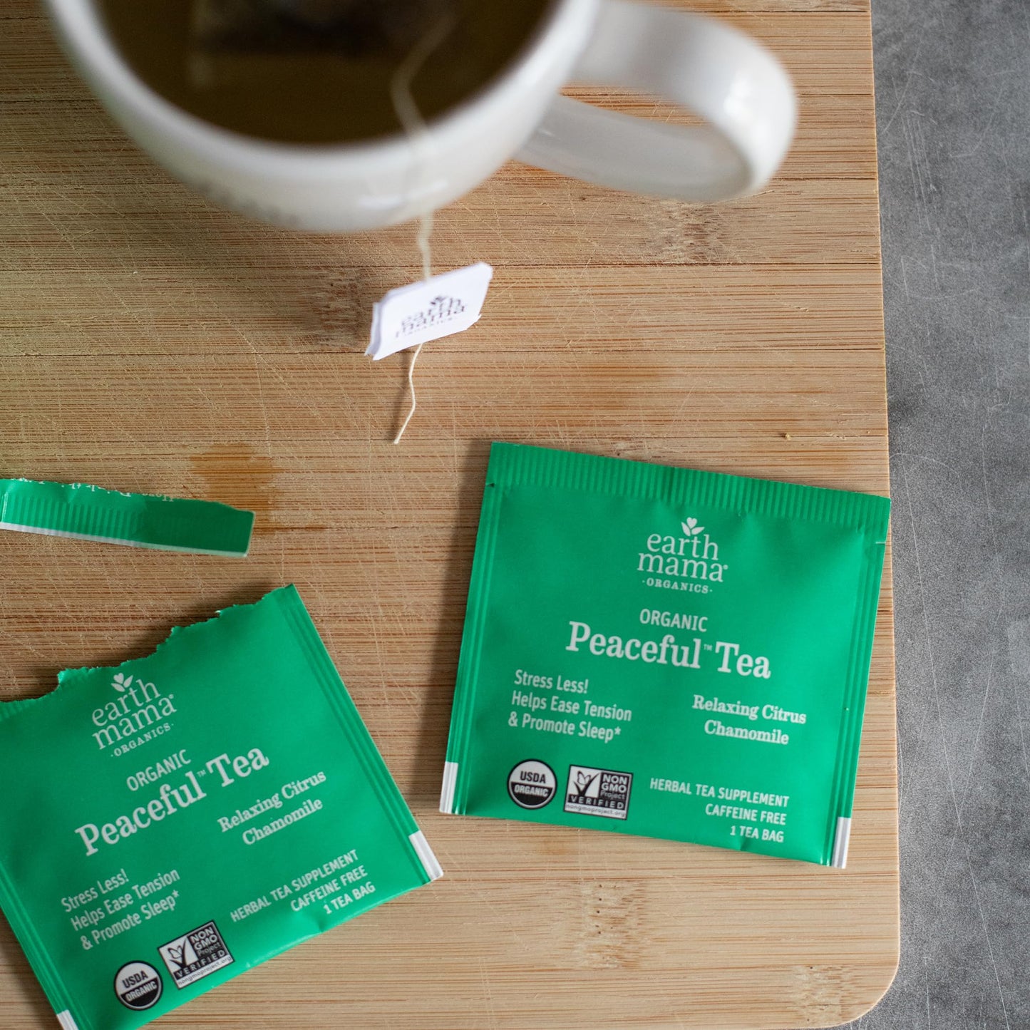Earth Mama Organic Peaceful™ Tea | Stress Less! Calming, Relaxing Herbal Blend Safe for Pregnancy & Beyond, 16 Teabags Per Box