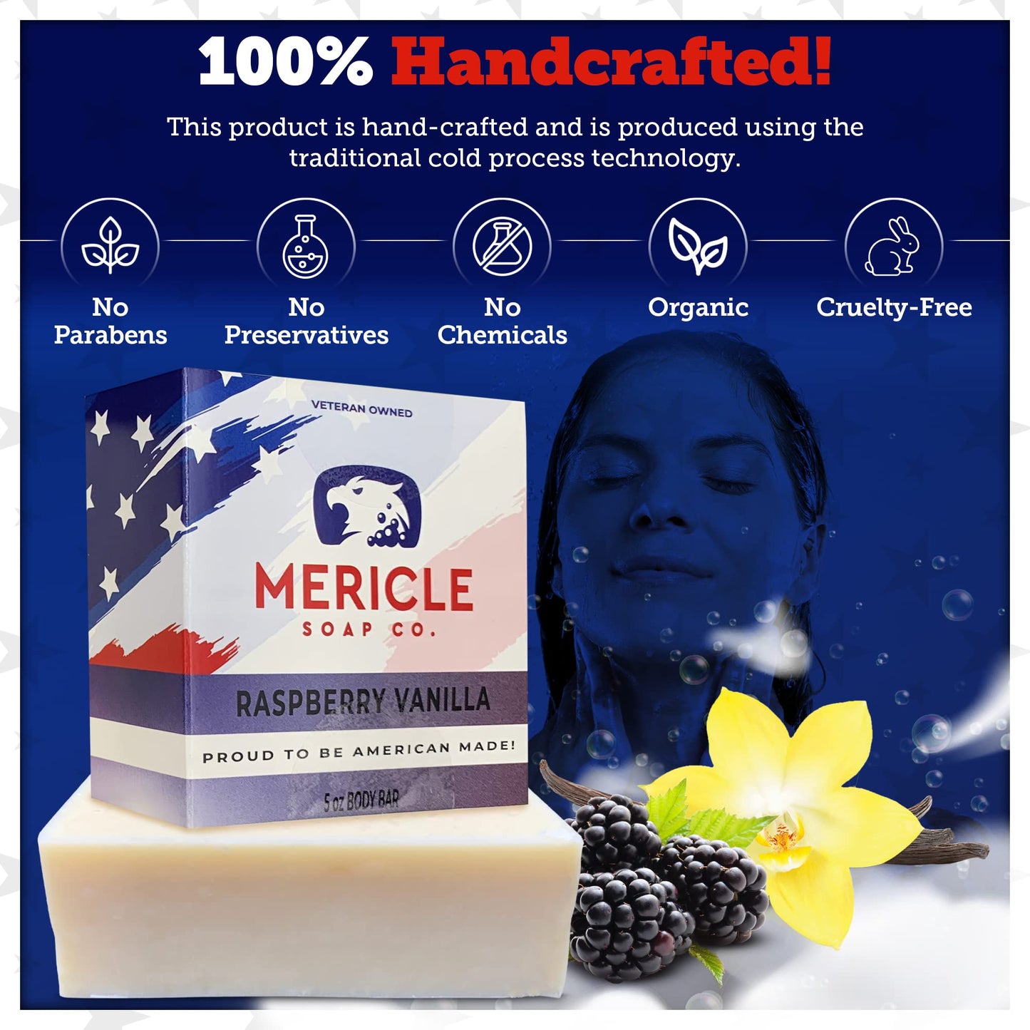 Mericle Soap Co. Black Raspberry Vanilla Organic 5oz Body Bar | Natural | Made in the USA | Veteran Owned | No Chemicals or Preservatives | Cold Process Technoloy - 2 Pack