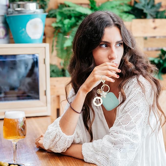 Airpods 4 Cases Silicone Protective Case for Airpod 4 with Bling Keychain for Apple AirPods 4th Generation Wireless Earbuds with Cleaner Kit (Fog Blue)