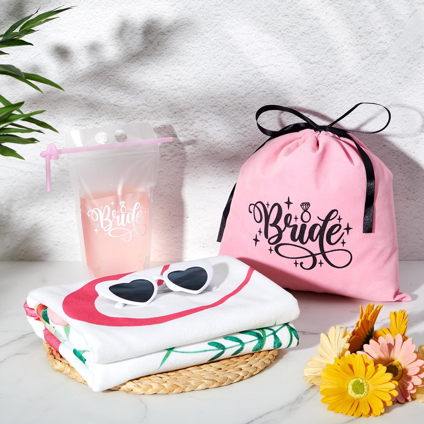 Hunnmingre 4 Pcs Bride Beach Towel Set Bridal Gift Bachelorette Beach Towel Honeymoon Bride Towel Bride to Be Bridesmaid Favors Engagement Party Supplies for Wedding Bachelorette Party, 63"x33"(Aloha)