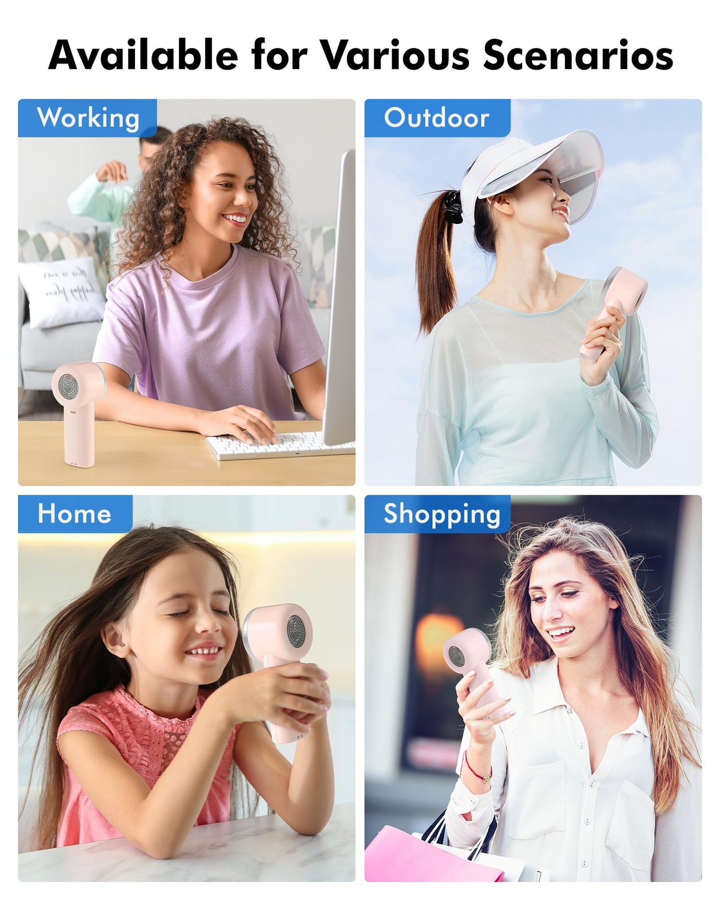 WHATOOK Portable Mini Fan: High Speed Cooling Fan, 10 Hours Battery Life, USB Rechargeable, Small Essentials for Women, Beach Travel, Vacation (Pink)