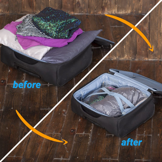 The Chestnut 8 Travel Space Saver Bags - No Vacuum or Pump - for Clothes - Reusable - Luggage Compression - Set of 4 L and 4 M Sacks - Transparent