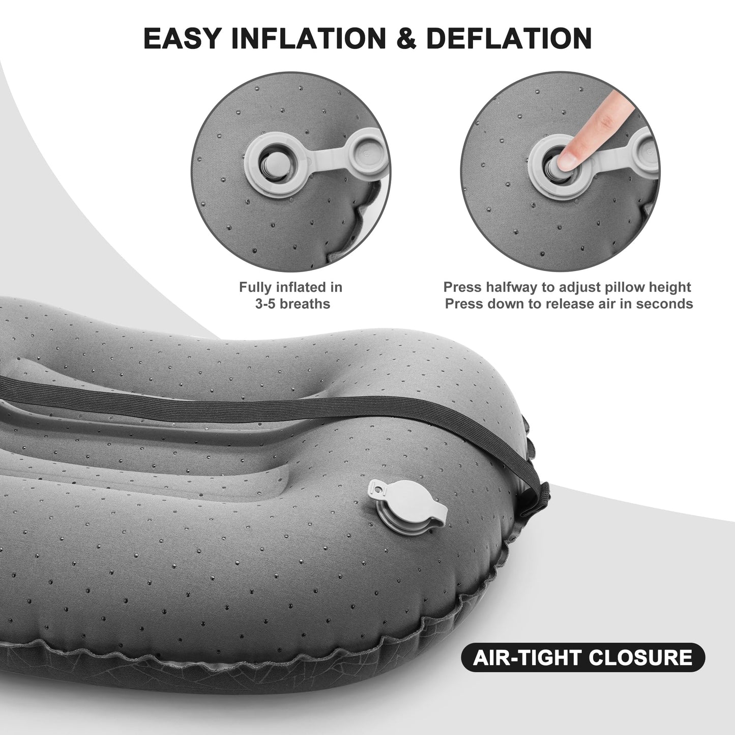BreezCamp Inflatable Camping Pillow, Travel Blow Up Air Pillow, Neck Lumbar Support Ultralight Compact Pillow for Outdoor Hiking Backpacking Car Beach Airplane Sleeping Essentials, Black