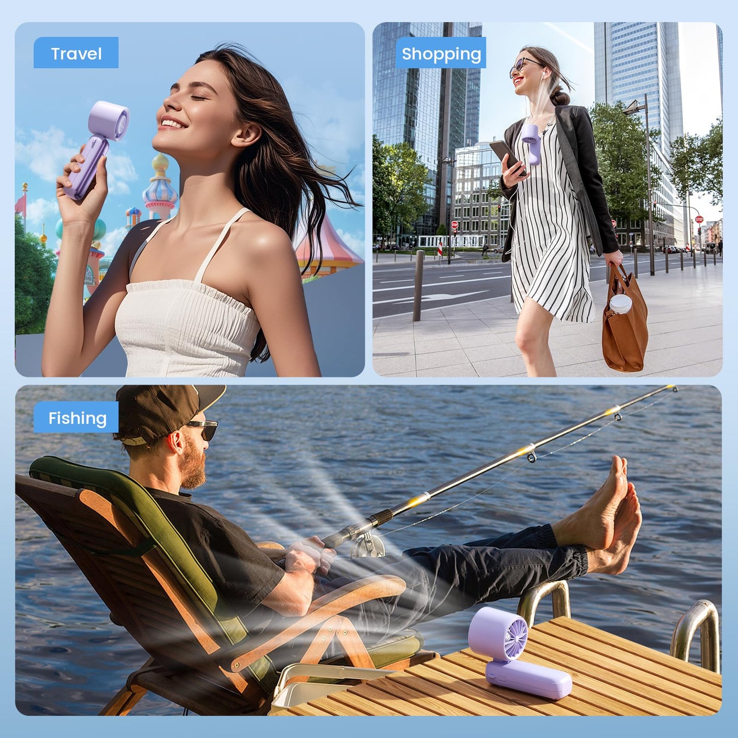 Portable Handheld Turbo Fan, 5000mAh Rechargeable Fan With 6 Speeds, Foldable Neck/Desk Fan With Digital Display, Pocket Small Fans With Air Turbo Tech For Women Outdoor, Travel, Office