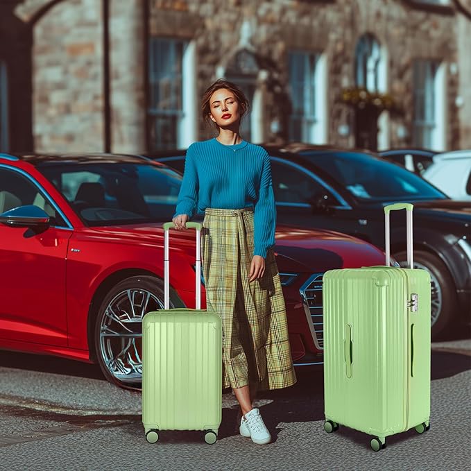 Carry-on 20 Inch and 28 Inch Square Thickened ABS+PC Hard Shell luggage, 2-Piece Suitcase Set with TSA Lock & Dual Zipper Mesh Inner Layer Design, Avocado Green