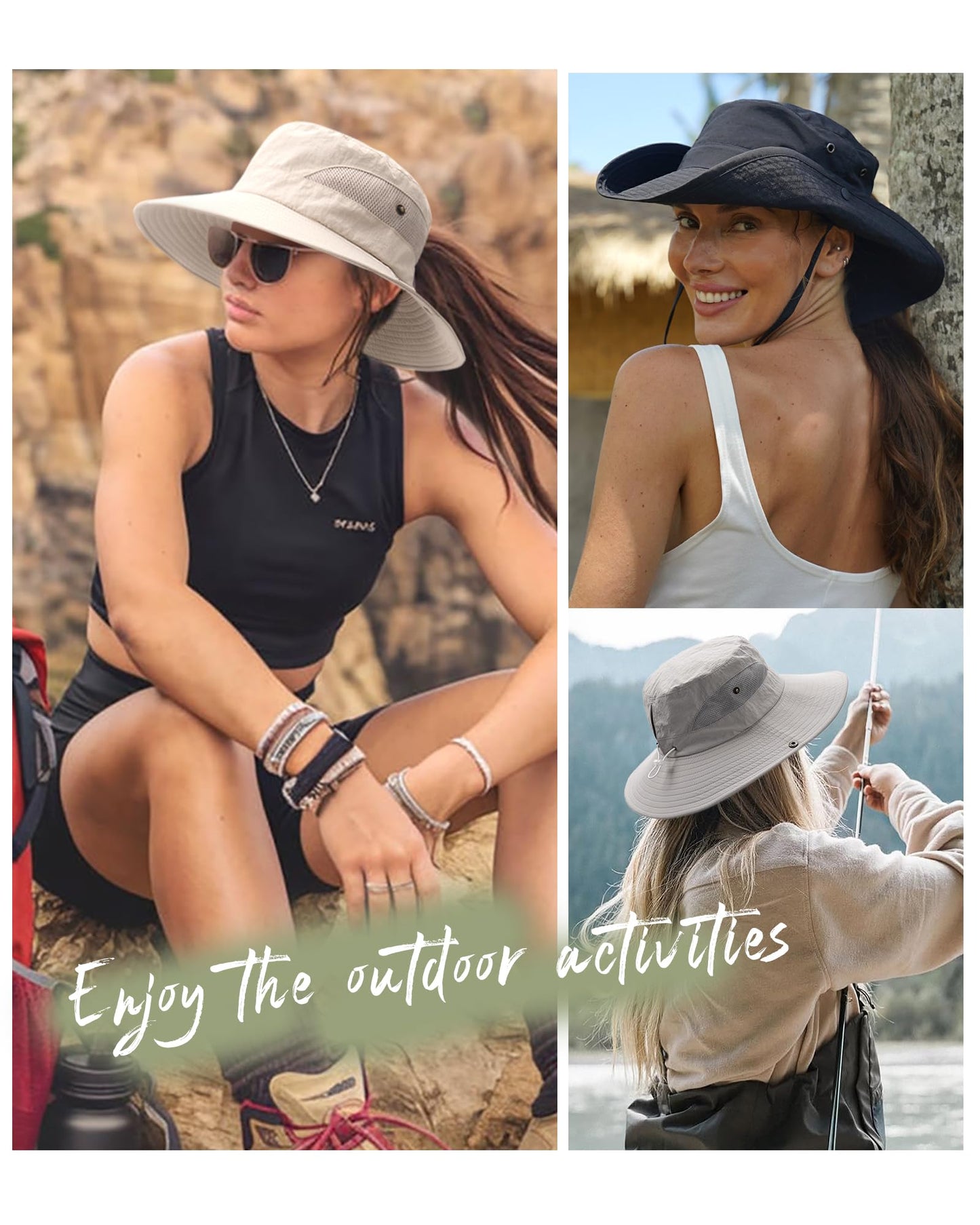 FURTALK Womens Sun Hat Beach Summer Wide Brim UPF 50+ Outdoor Protection Foldable Lightweight Ponytail Bucket Hat Beige, One Size