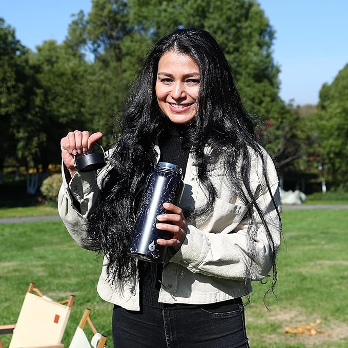 BJPKPK Insulated Water Bottles with Straw Lid, 32oz Metal Large Water Bottle with 3 Lids, Reusable Leak Proof BPA Free Thermo, Stainless Steel Tumblers for Sports, Gym, Travel-Ocean Dream