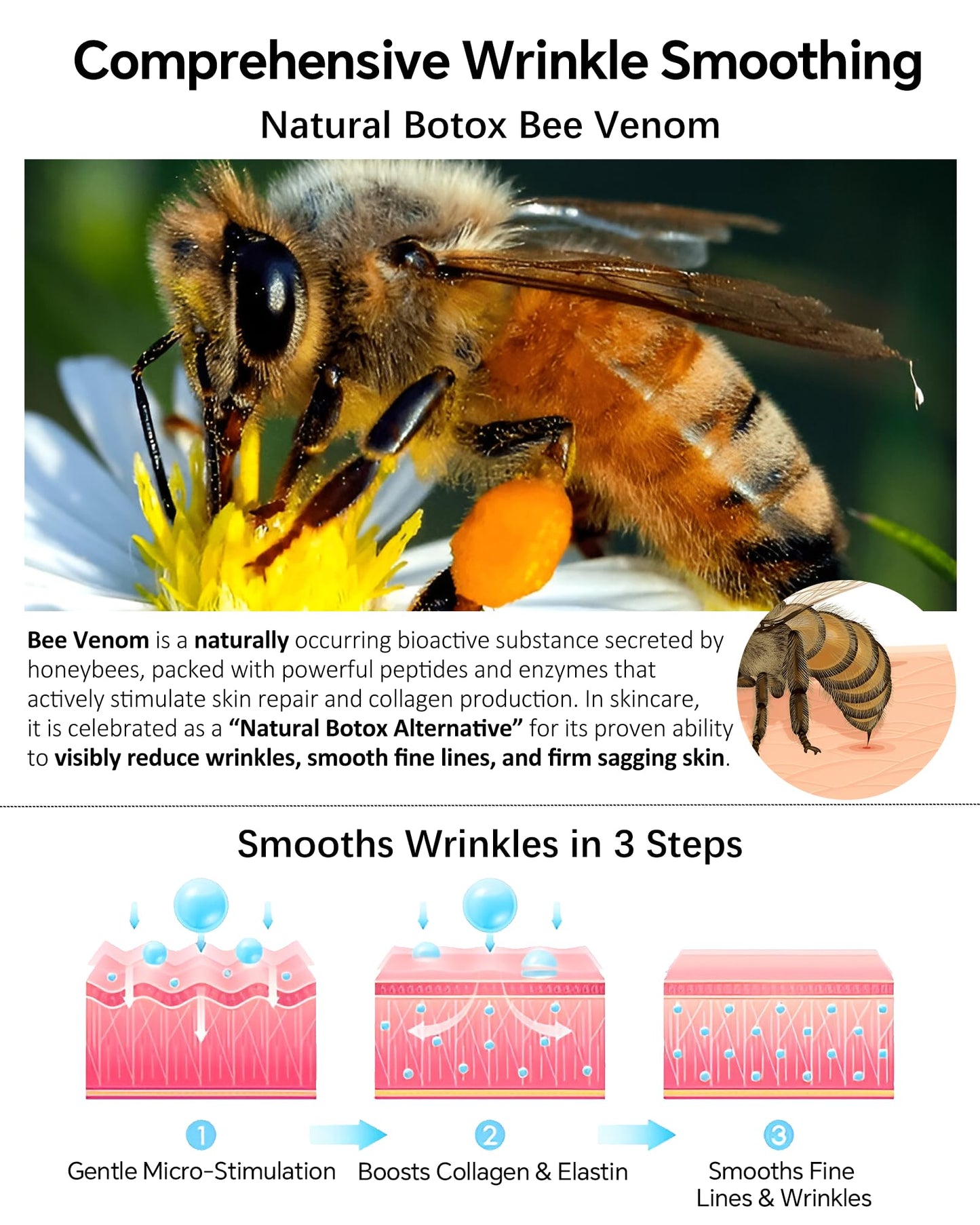 Bee Venom Wrinkle Removal Cream – Anti-Aging, Firming, Lifting, and Moisturizing Skin Cream for All Skin Types – Recovery and Anti-Wrinkle Care