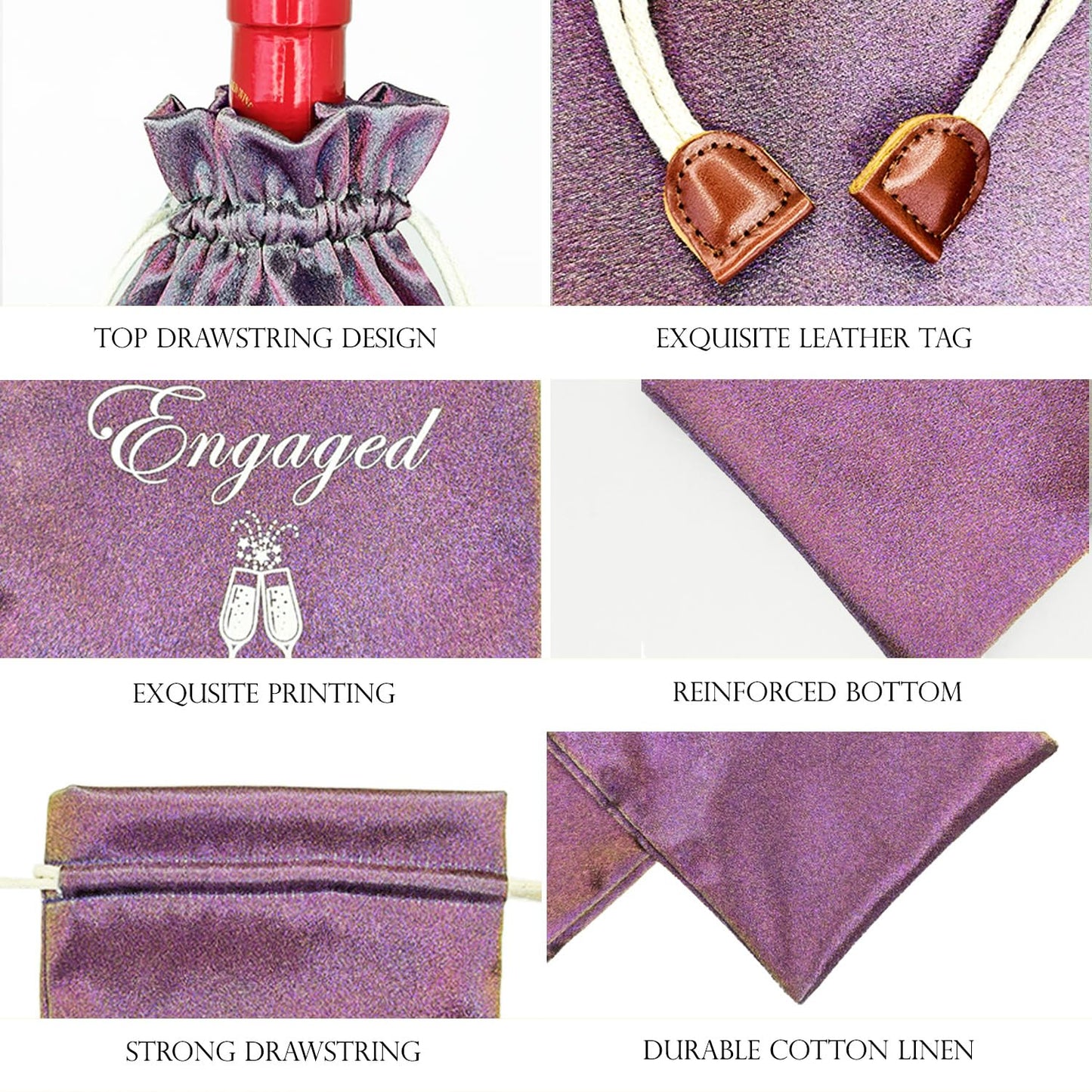 Raisingwell Wedding Wine Bag Engagement Gifts for New Couples, Mr and Mrs Marriage Wedding Gifts, Honeymoon Gifts, Wine Champagne Gift Bag With Drawstring, Getting Engaged (NM-Engagement Purple, Normal)