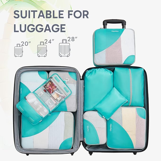 ALL INCLUDED 10 Set Durable Packing Cubes for Suitcases,OlarHike Essentials for Travel, UPGRADED Anti-Tear Stitching, NEW Improved Luggage Packing Organizers for Travel Accessories (Turquoise)