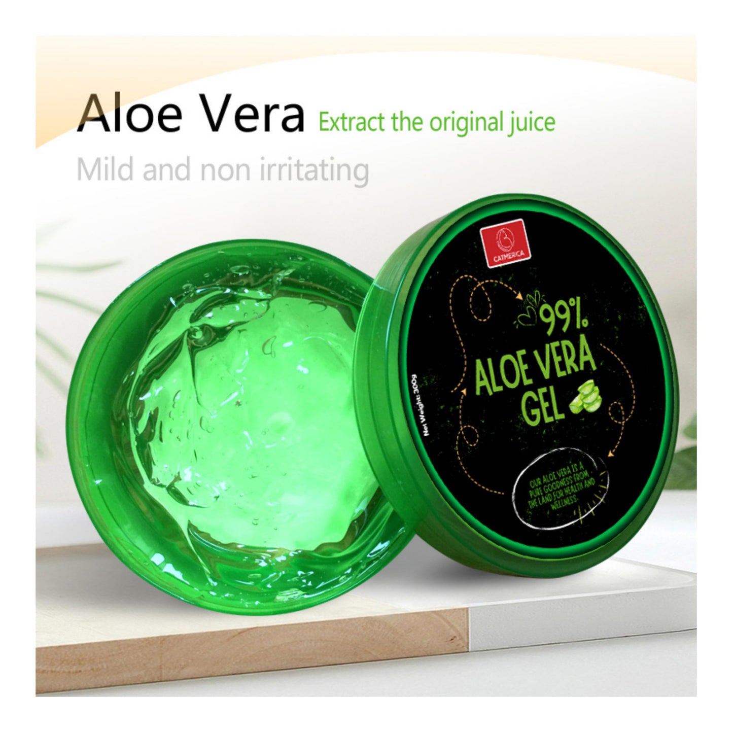 CATMERICA - Aloe Vera Gel – 99% Pure, Fast-Absorbing and No-Residue Moisturizer, Non-Sticky - Aloe Vera can be good for Sunburn, after tanning, Dry Skin, Body, face & hair Care – 10.1 fl oz (300g).