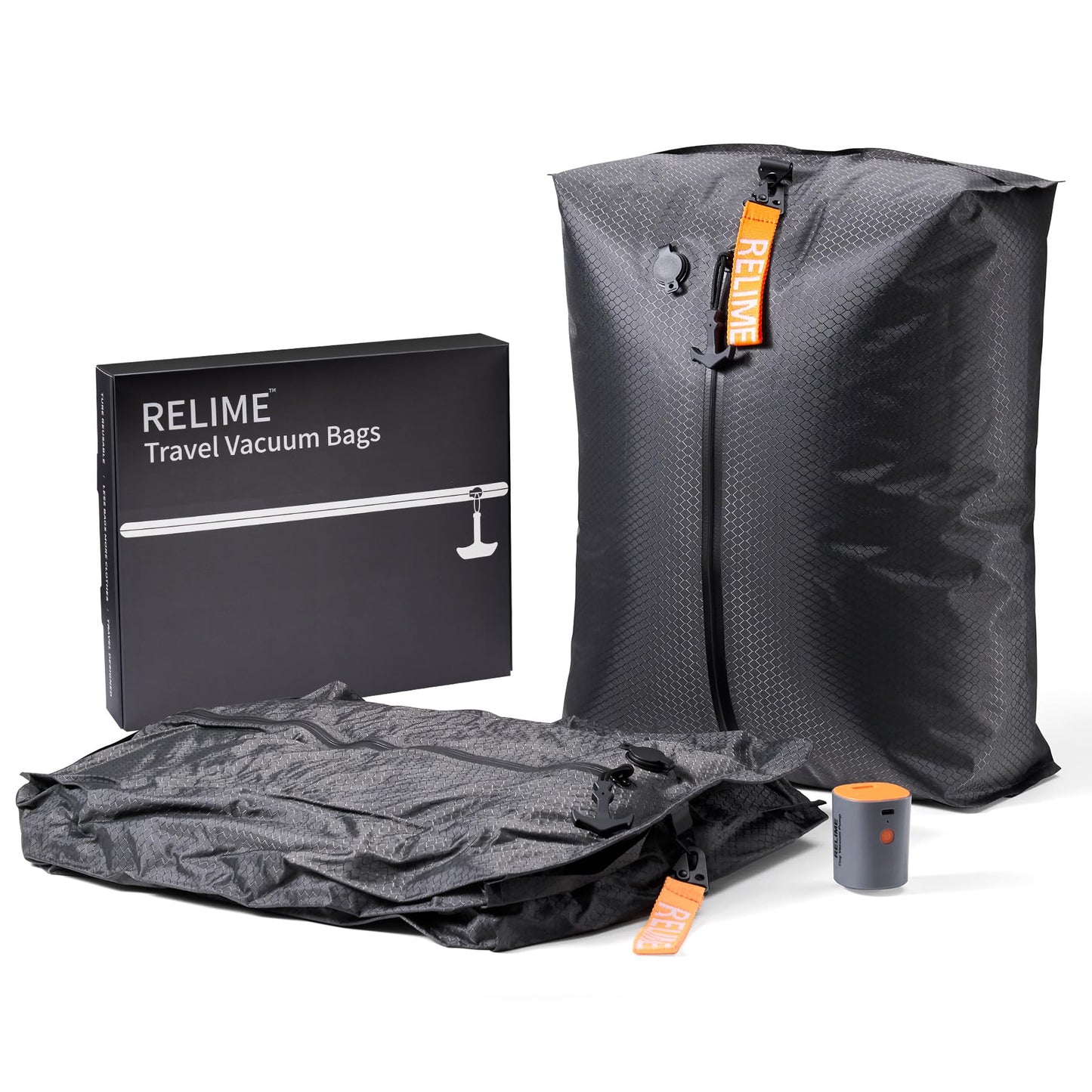 Relime Classic Series Vacuum Bags for Travel Luggage with Wireless Pump, Compression Bags for Carry On Suitcases and Backpack, Vacuum Seal Packing cube for Cloth Packing (2PC + PUMP)
