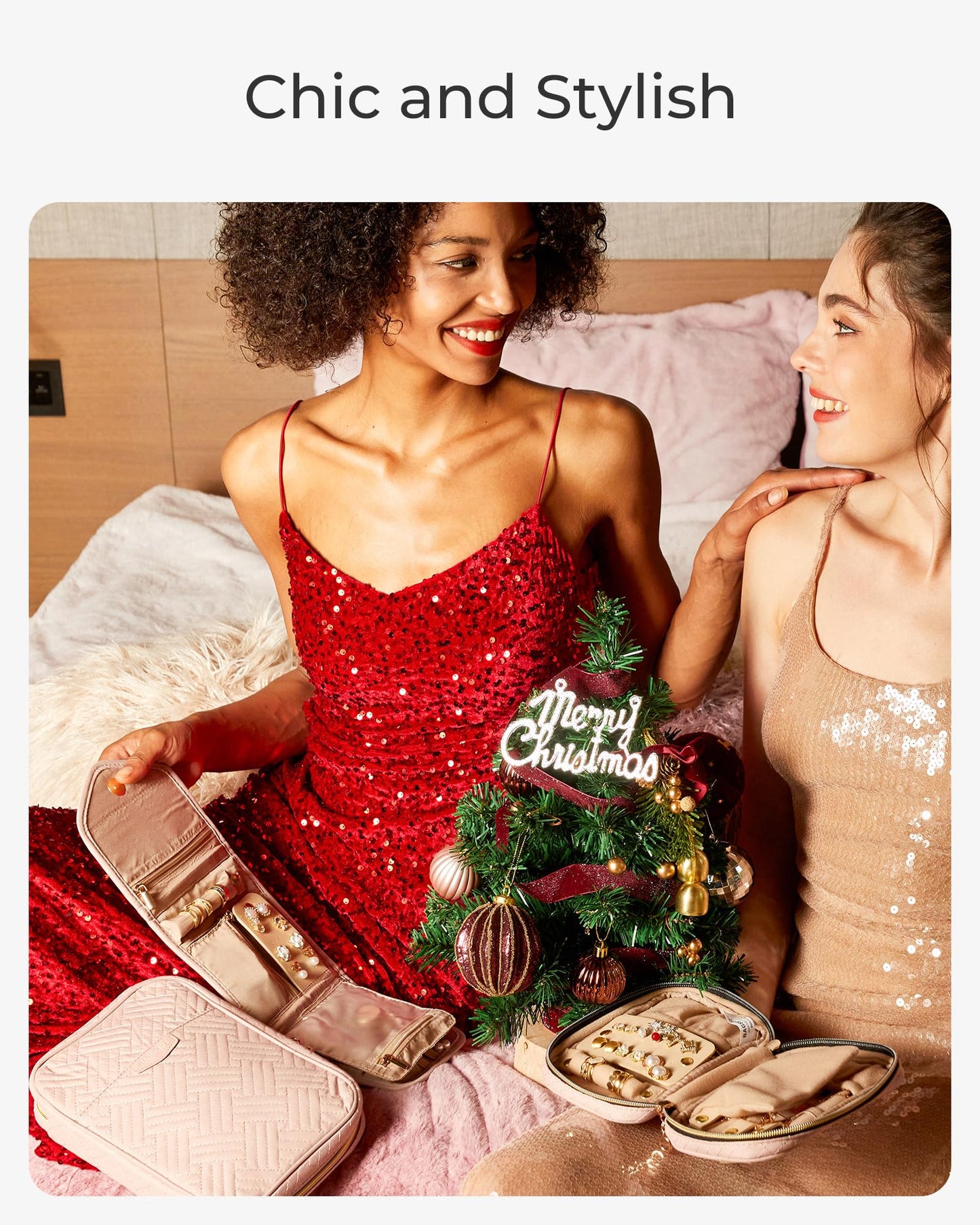 BAGSMART Travel Jewelry Organizer Case Foldable Jewelry Roll for Journey Rings, Necklaces, Earrings, Bracelets,Mini,Soft Pink