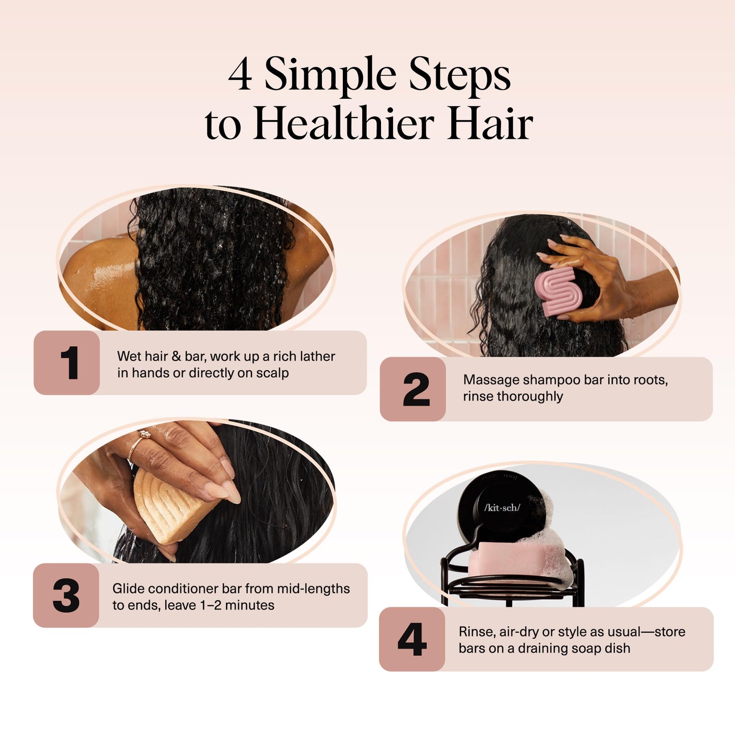 Kitsch Castor Oil Shampoo Bar & Coconut Oil Conditioner Bar – Nourishing Shampoo and Conditioner Set for Dry, Damaged Hair – Strengthening Hair Care, Hydrating & Deep-Moisturizing - 2pc set