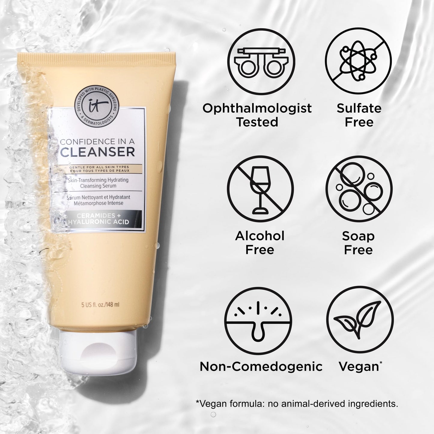 IT Cosmetics Confidence in a Cleanser Travel - Hydrating Face Wash With Hyaluronic Acid & Ceramides, Supports Skin Barrier, Removes Makeup, Vegan, Sulfate Free, Gentle For All Skin Types - 1.7 fl oz