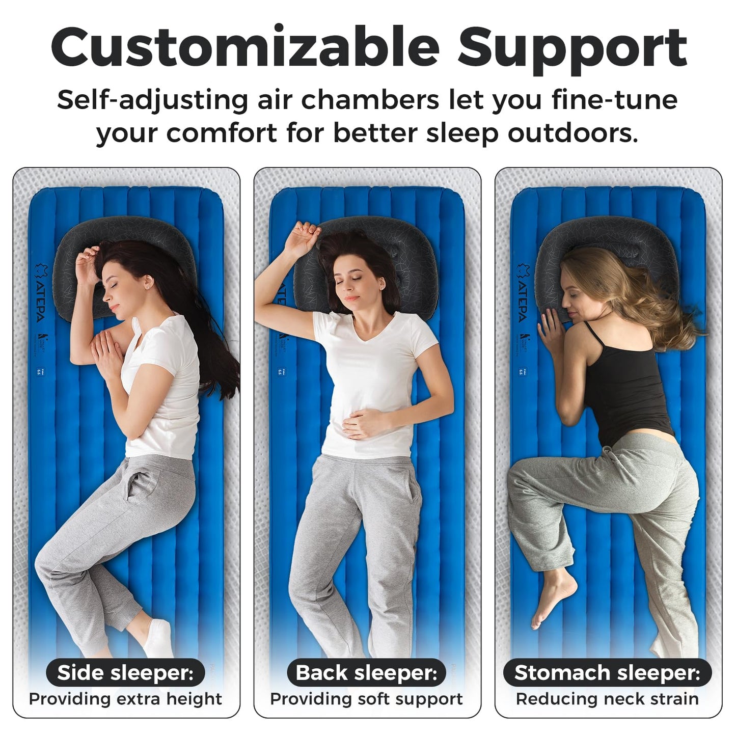 ATEPA Inflatable Camping Pillow, Ultralight Waterproof Travel Pillow with Ergonomic Support & Leak-Proof Air Valve, Compact Portable Pillow for Hiking Backpacking Tent Airplane Beach, Black