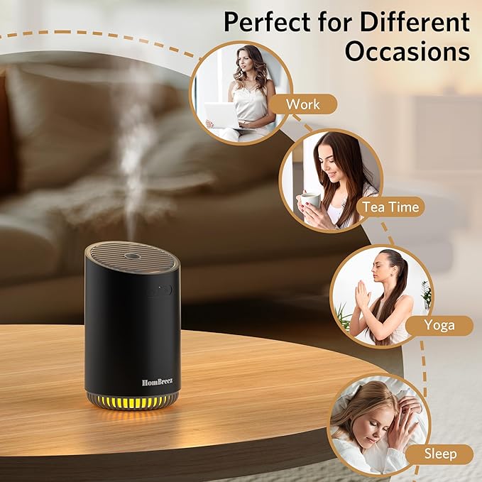 Portable Aromatherapy Diffuser 320ml, Rechargeable Essential Oil Diffuser with LED Light, Cool Mist Humidifier with 2 Mist Modes, Auto Shut-Off, Cordless Use for Home, Office, Bedroom - Black