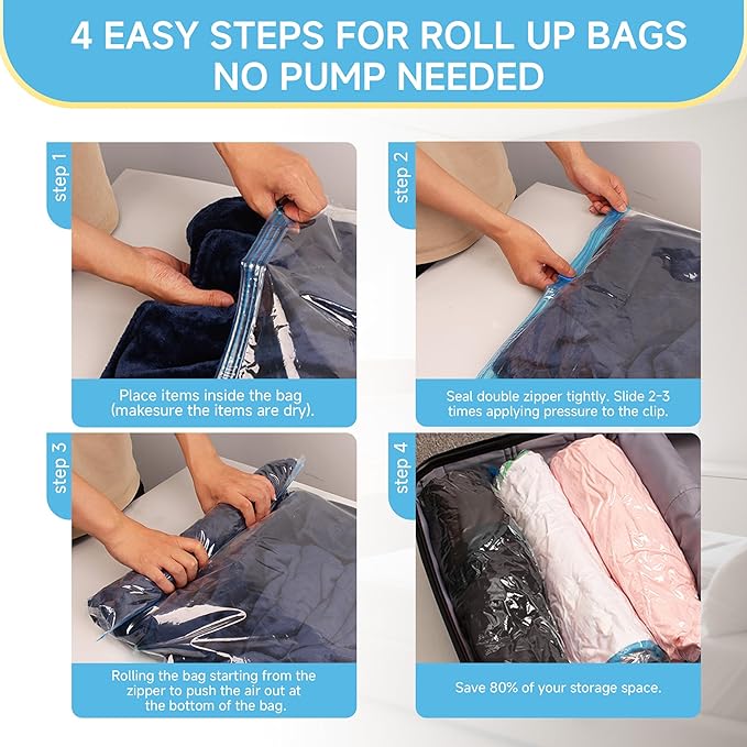 Compression Bags for Travel - Travel Essentials - 25 Pack Space Saver Bags - No Vacuum Needed - Compression Packing Bags for Cruise Accessories