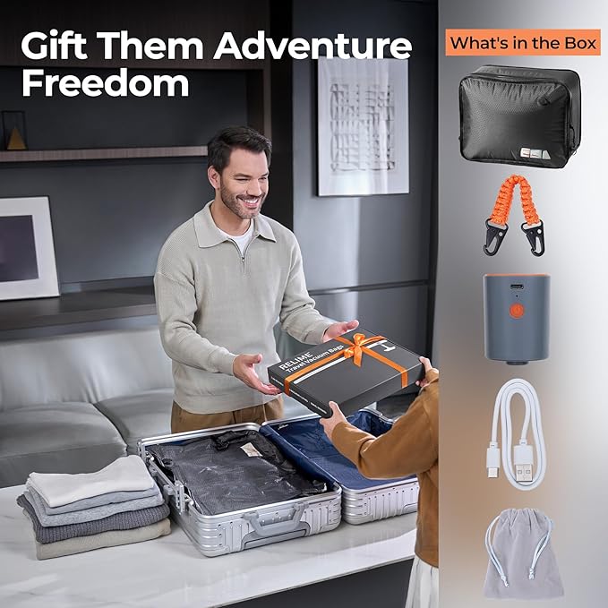 Apex Series Vacuum Bags for Travel Luggage with Wireless Pump, 180° Open, Reusable Compression Bags for Carry On Suitcases and Backpack, Vacuum Seal Packing Cube for Cloth (1Medium+Pump)