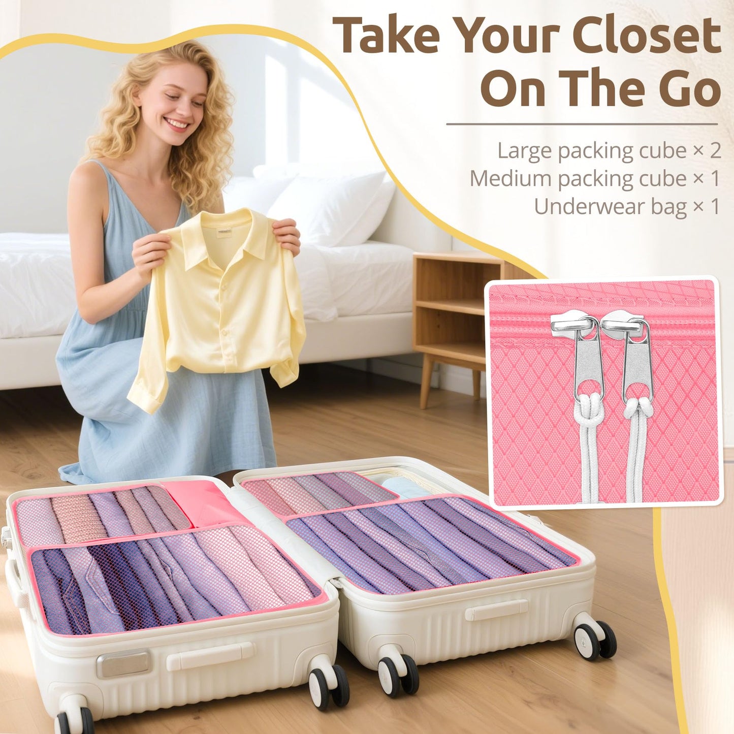 All-in-One 22 Pcs Packing Cubes for Travel Essentials –Includes Cubes,toothbrush covers,Silicone Bottle Cover,zipper bags, Matte Cosmetic Bag, Drawstring bag for Carry-On & Suitcase