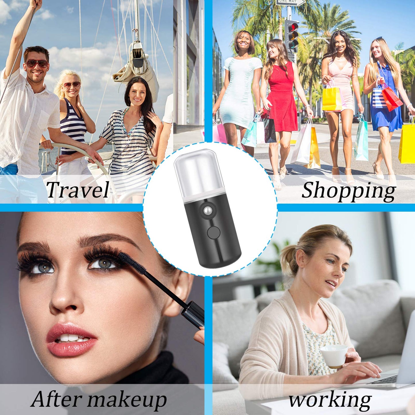 Mudder 4 Pcs Nano Facial Mister Handy Nano Mist Sprayer 30ml Visual Water Tank Portable Face Steamer Mini USB Mister for Lash Extensions, Skin Care, Makeup(White, Black, Light Pink, Pink)