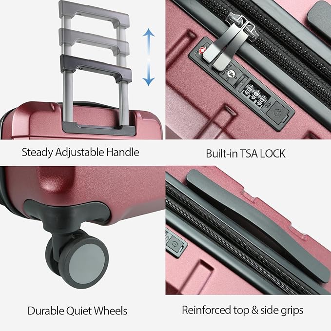 KROSER Hardside Expandable Carry On Luggage with Spinner Wheels & Built-in TSA Lock, Durable Suitcase Rolling Luggage with USB Port, Carry-On 20-Inch, Burgundy