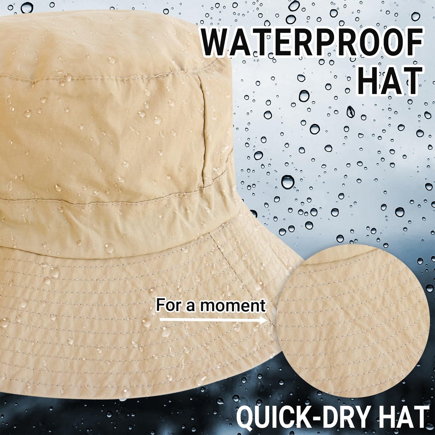 NPQQUAN Waterproof Quick Dry Bucket Hats for Woman Men Packable Foldable Rain Sun Hat Lightweight Hiking Hat Black