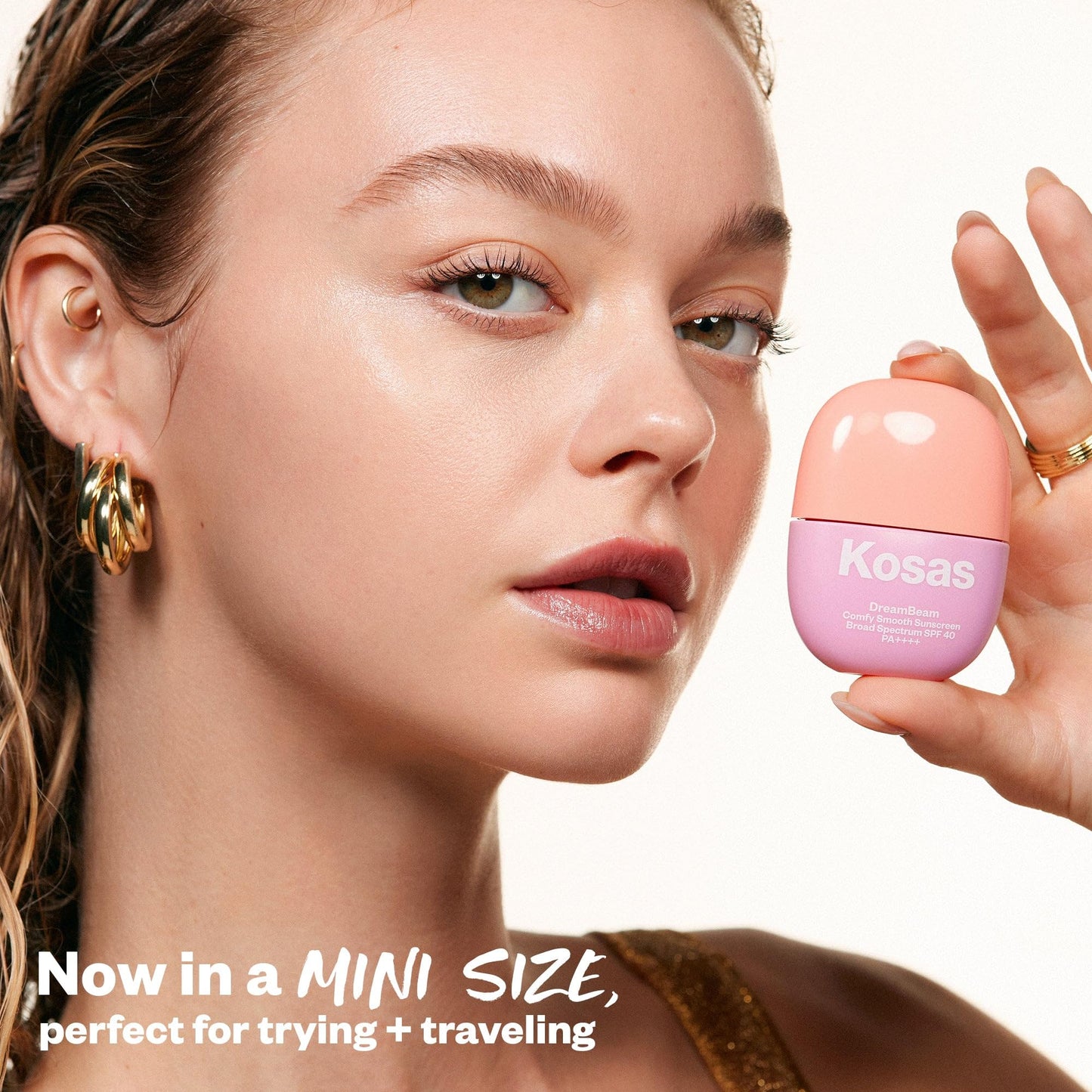 Kosas Mini DreamBeam Mineral Sunscreen SPF 40, Travel Size Face Sunscreen - Lightweight Makeup Base - Radiant Finish, Original, 15ml