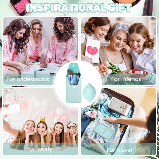 SiliFine 20 Pcs Travel Makeup Brush Set, 10 Pcs Mini Travel Brush Set with Bag, 10 Pcs Makeup Sponge Princess Party Favor Set for Women Girl Home Business Party Souvenirs(Blue)