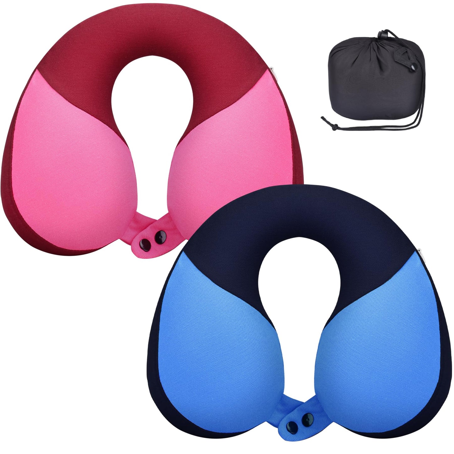 COOLBEBE Kids Travel Neck Pillow 2PCS Softly Double Support Neck Pillow for Car & Airplane, Traveling Gifts for Toddler & Children(Blue & Pink)