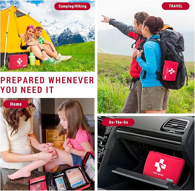 Compact First Aid Kit 300 PCS – Small Waterproof Emergency Medical Kit for Home, Car, Travel, Camping, Hiking, Truck, Office, Sports & Outdoor – Lightweight First Aid Bag