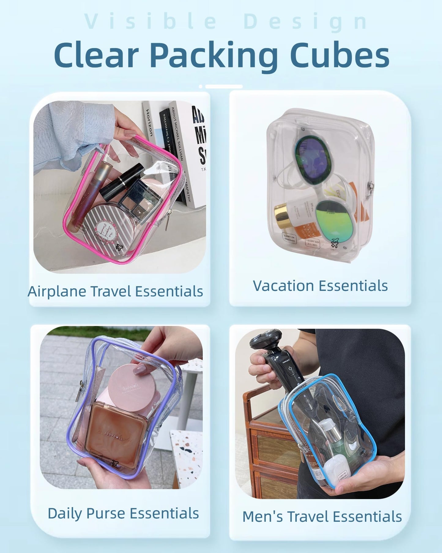 3 Packing Cubes Quart Size Travel Bag Tsa Approved Clear Toiletry Bag Small European International Must Haves Long Flight Airplane Essentials for Flying Toiletries Liquids Accessories Men Women
