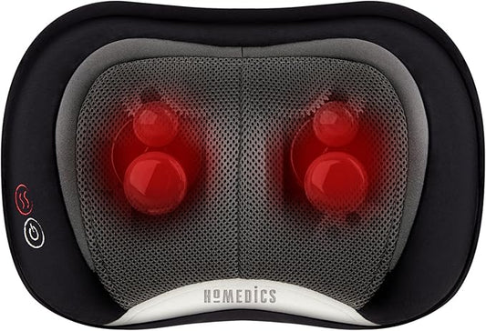 Homedics Back and Neck Massager, Portable Shiatsu All Body Massage Pillow with Heat, Targets Upper and Lower Back, Neck and Shoulders. Lightweight for Home, Office, Travel (Black)
