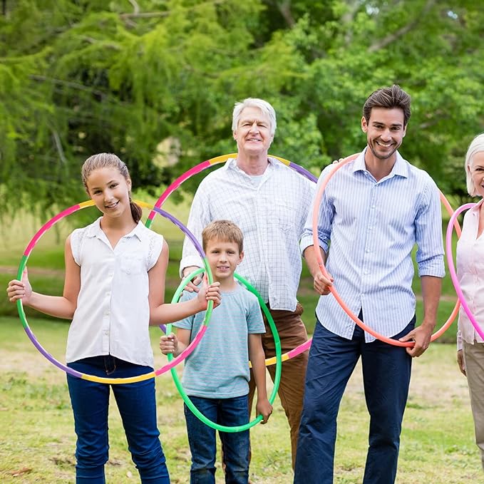 Chivao 8 Pack Color Detachable Hoop Fitness Waist Exercise Ring Plastic Exercise Hoop Adjustable Weight Size Plastic Adult Party Supplies Game Sport Gymnastic