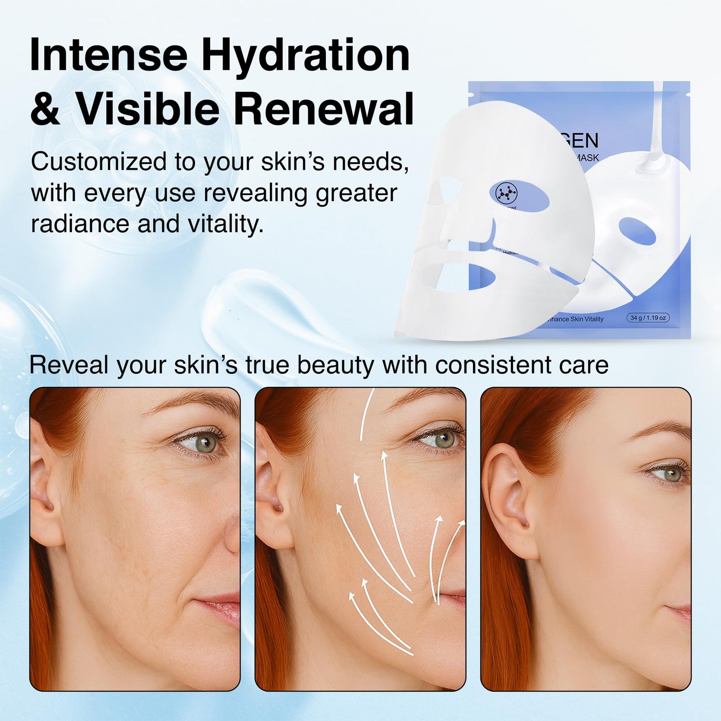 Collagen Face Mask - 6 Pack, Hydrating & Firming Sheet Mask for All Skin Types, Anti-Wrinkle, K-Beauty & Moisturizing Overnight Skincare