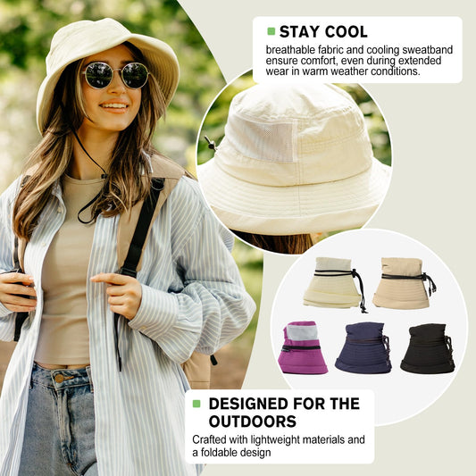 TOP-EX Women’s Sun Hats Wide Brim UV Protection UPF 50 with Ponytail Hole Packable Foldable Bucket Hat for Summer Beach Travel Outdoor Camping Gardening Waterproof Lightweight and Breathable Grey M