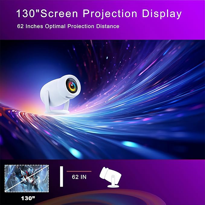 180°Mini Smart Portable Projector 4k with WiFi and Bluetooth for iphone,300ANSI Bedroom Ceiling Projector with Apps 1080P Home/Outdoor Projector for Video Game Console/PC/Laptop