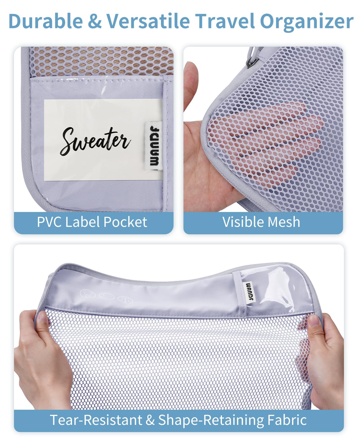 WANDF 7 Set Compression Packing Cubes for Travel, Shirt Folder for Wrinkle-Free, Suitcase Organizer Bags Set for Carry-On Checked Luggage Duffle Bag Women Men(Gray-blue)