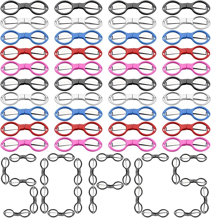 50 Pcs Mini Folding Scissors Small Foldable Travel Stainless Steel Portable Shears Bulk Badge Scissors for Nurses Glasses Shaped Anti Rust Sewing Cutter for Nurse Week Gifts School Office