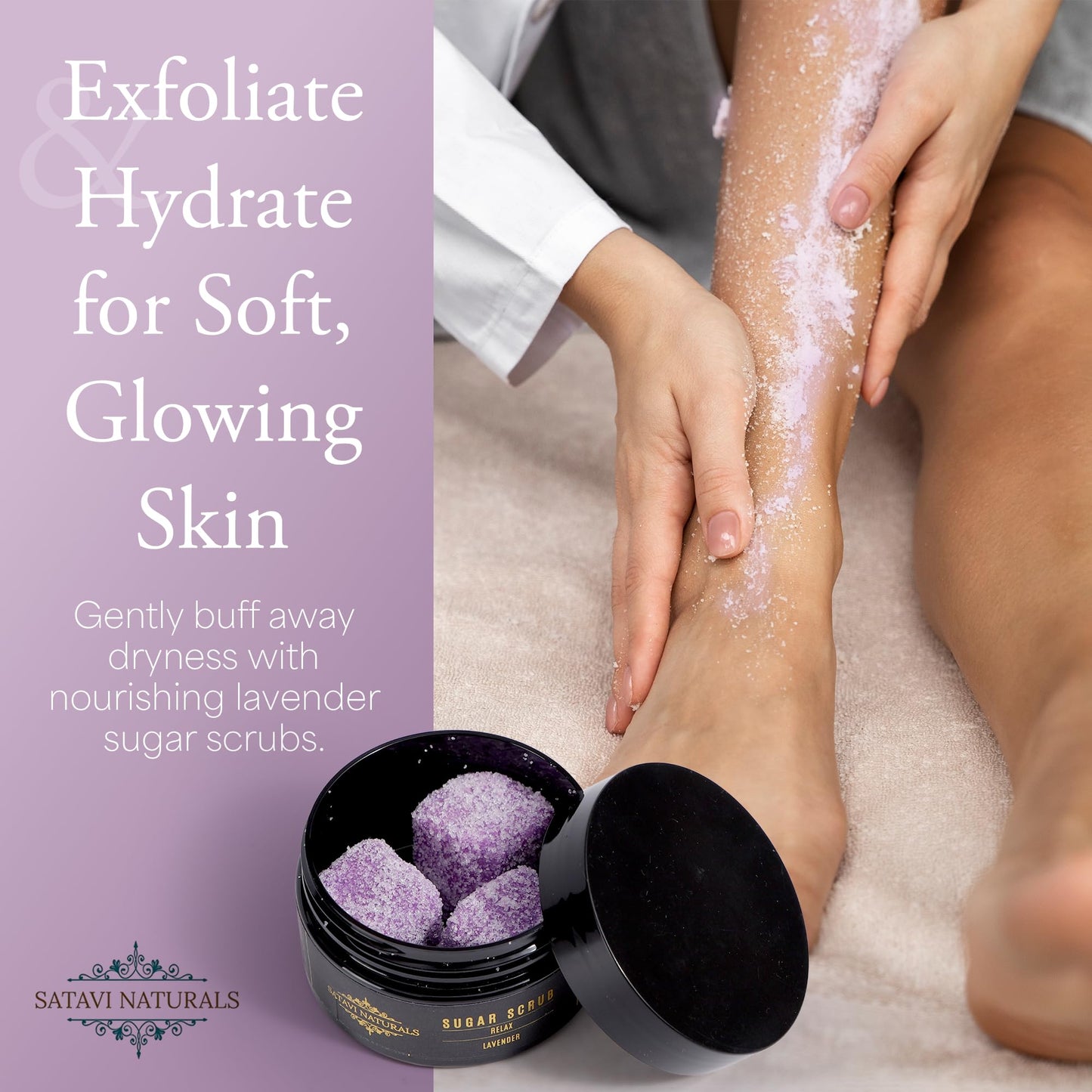 Satavi Naturals The Wind Down Self Care Set - Relaxation Kit and Care Package Including Steam Eye Mask, Lavender Sugar Scrub & Aromatherapy Shower Steamers, 24K Gold Eye Masks - Spa Gifts for Women