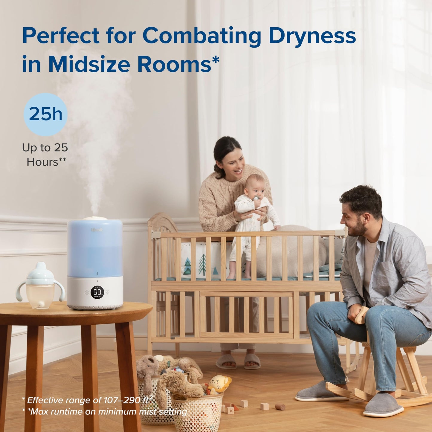 LEVOIT Smart Humidifiers for Bedroom Baby, Top Fill, Customize Humidity for Home, Plants with Humidistat, Essential Oil Diffuser, Schedule, Timer, APP & Voice Control, 3L, Blue