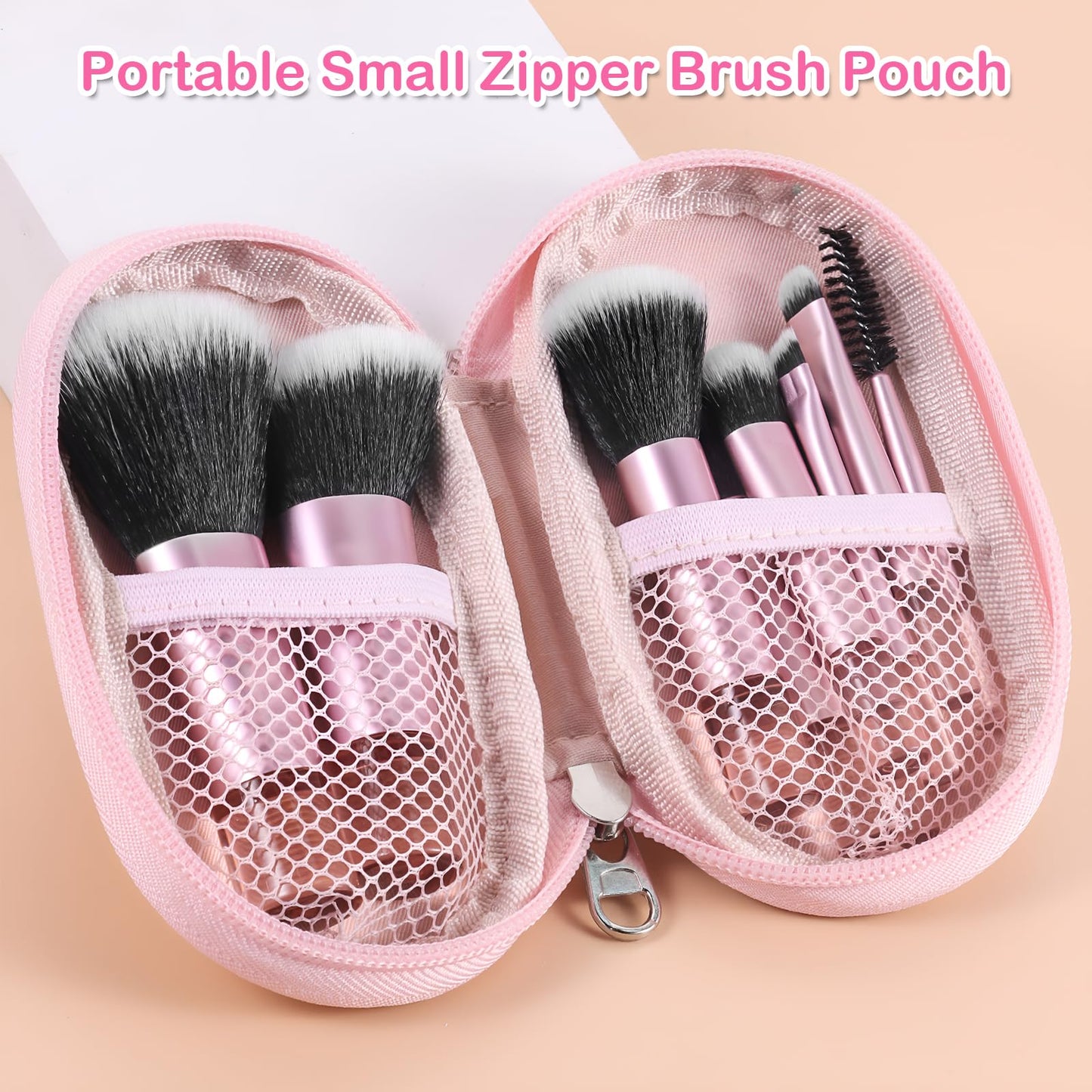 Kingtree 10PCS Mini Makeup Brushes with Pouch, Portable Makeup Brush Travel Set, Easy-taken ON THE GO Makeup Brush Full Complete Function Cosmetic Brushes for Girls