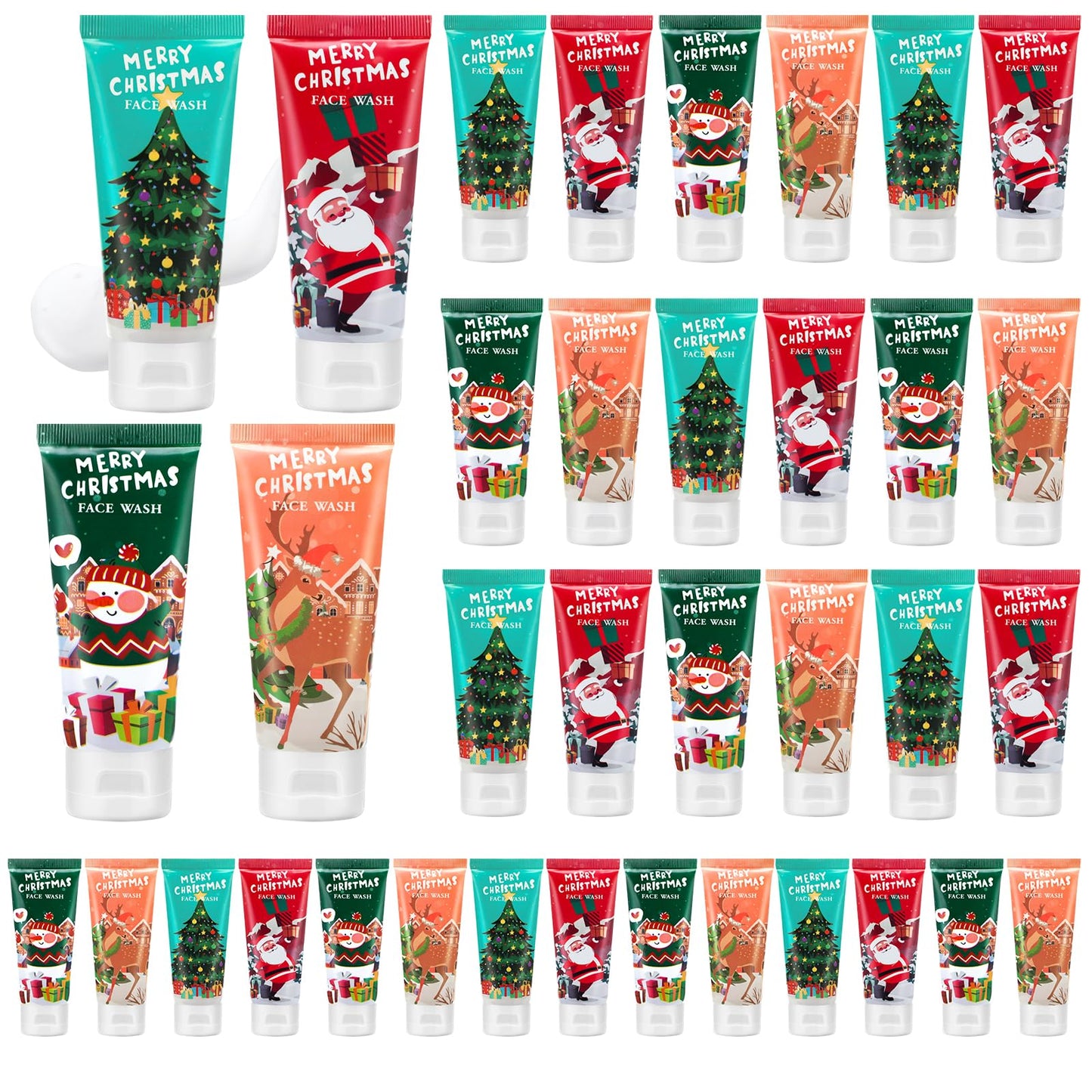Linyuthia 36 Pcs Christmas Face Wash Bulk Christmas Gifts Facial Cleanser Stocking Stuffers Women Mini Travel Size Facial Wash Cleansing Bulk Holiday Gift Set for Adult Coworker, 40 ml